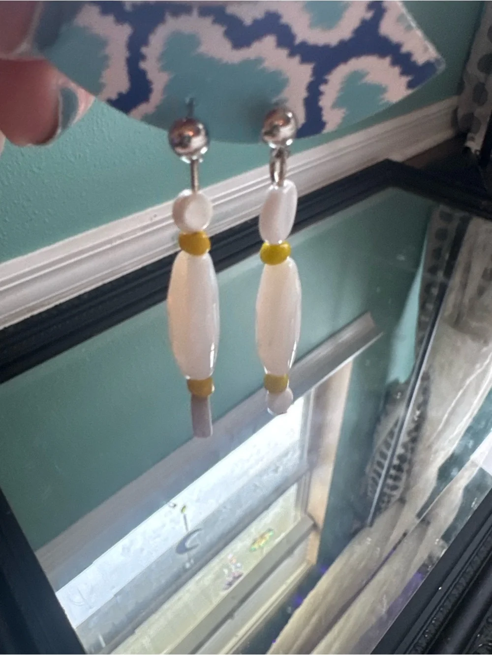 Handcrafted Blue and Yellow Beaded Drop Earrings - Women Accessories